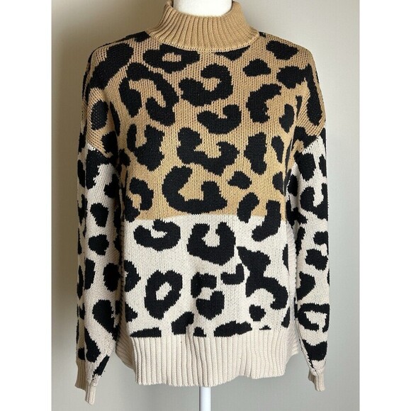 Nine West Sweaters - NINE WEST Womens Animal Print Long Sleeve Mock Neck Pullover Sweater XL